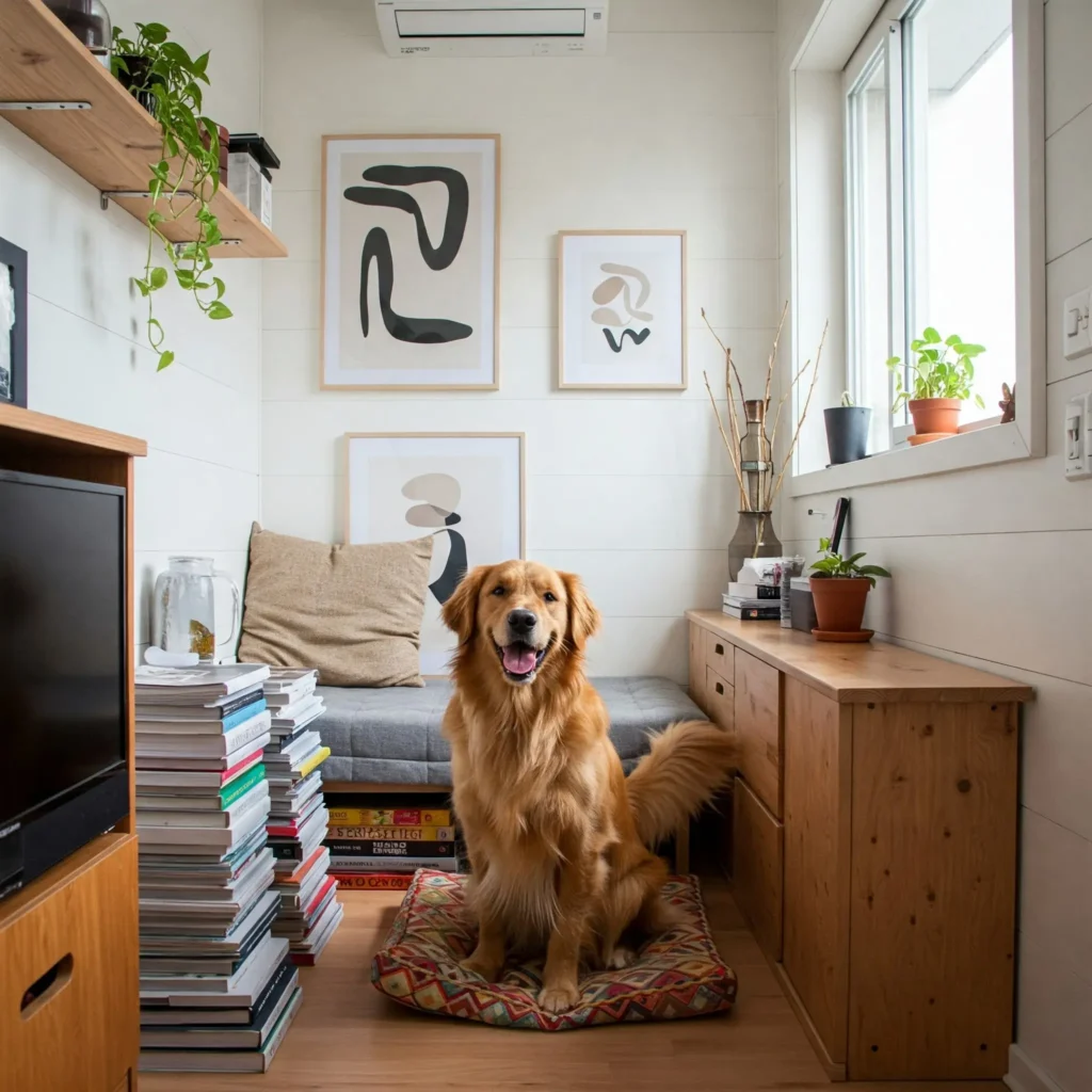 perro en pequeña habitacion